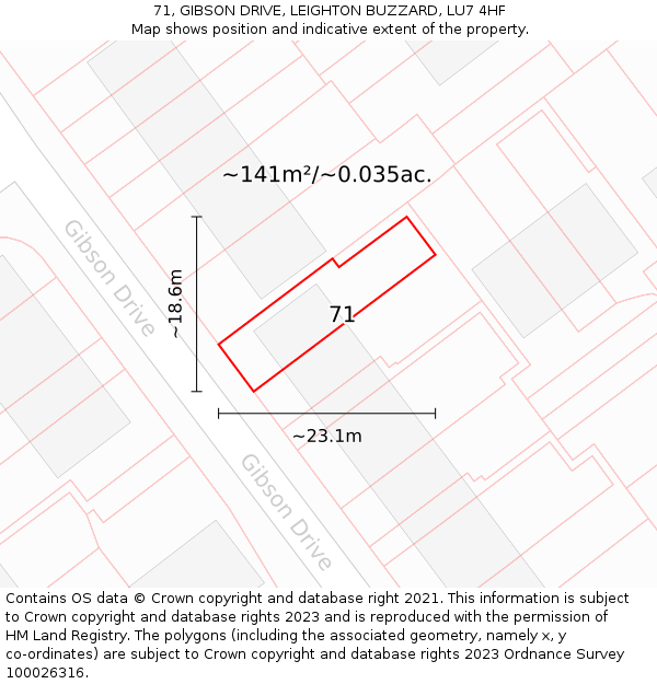 71, GIBSON DRIVE, LEIGHTON BUZZARD, LU7 4HF: Plot and title map