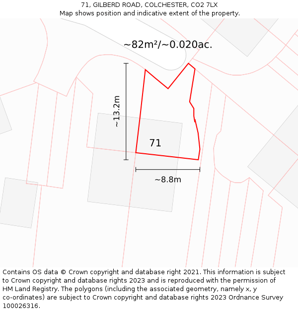 71, GILBERD ROAD, COLCHESTER, CO2 7LX: Plot and title map