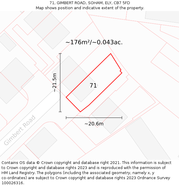 71, GIMBERT ROAD, SOHAM, ELY, CB7 5FD: Plot and title map