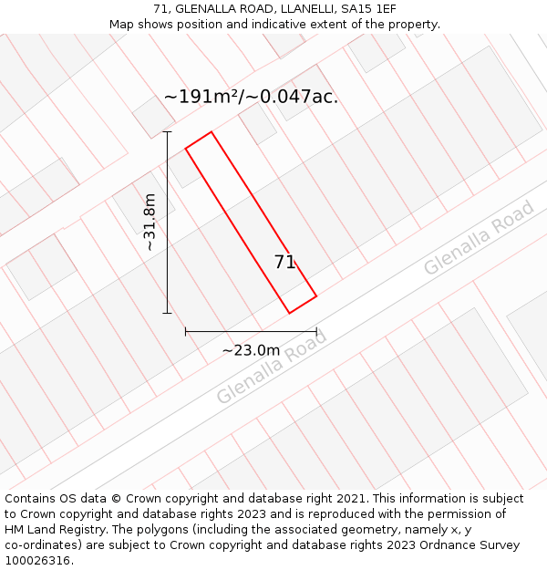 71, GLENALLA ROAD, LLANELLI, SA15 1EF: Plot and title map