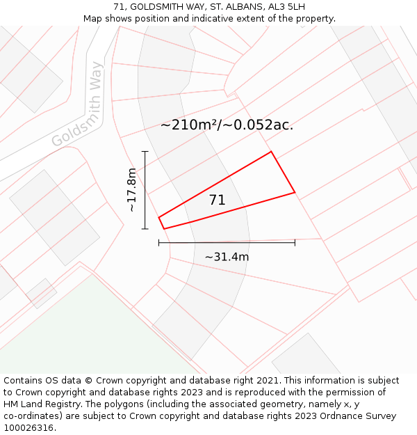 71, GOLDSMITH WAY, ST. ALBANS, AL3 5LH: Plot and title map