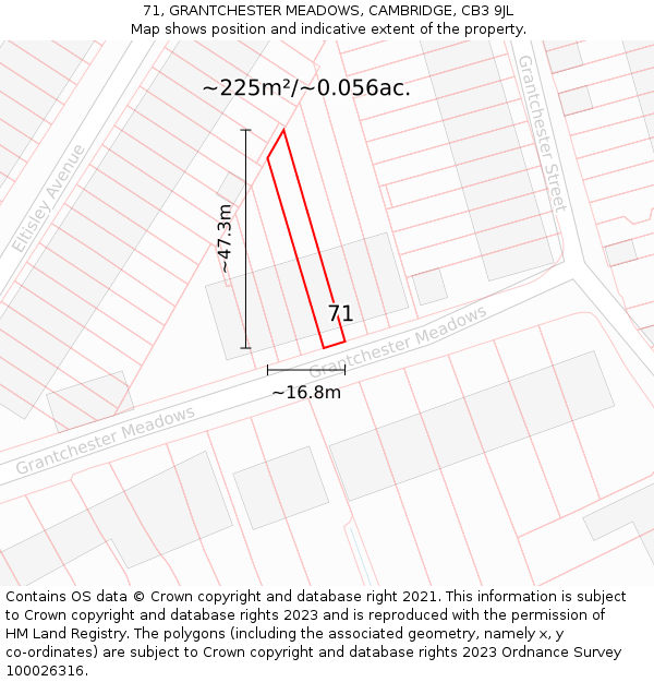 71, GRANTCHESTER MEADOWS, CAMBRIDGE, CB3 9JL: Plot and title map