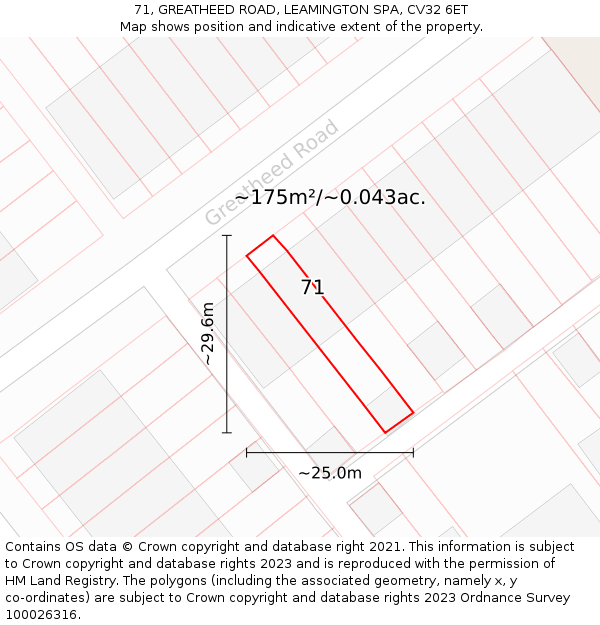 71, GREATHEED ROAD, LEAMINGTON SPA, CV32 6ET: Plot and title map