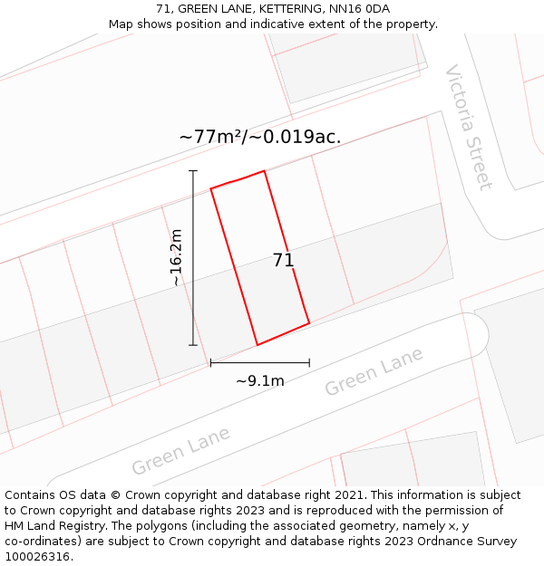 71, GREEN LANE, KETTERING, NN16 0DA: Plot and title map