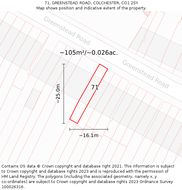 71, GREENSTEAD ROAD, COLCHESTER, CO1 2SY: Plot and title map
