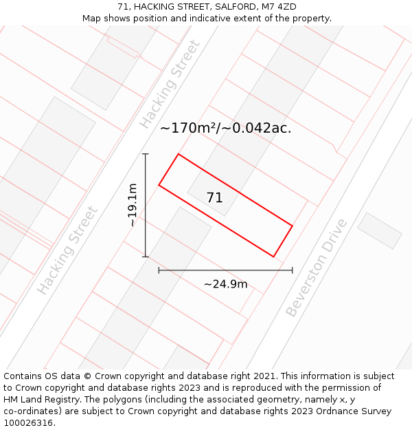 71, HACKING STREET, SALFORD, M7 4ZD: Plot and title map