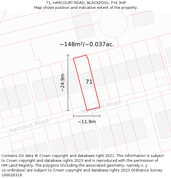 71, HARCOURT ROAD, BLACKPOOL, FY4 3HP: Plot and title map