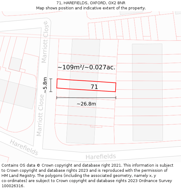 71, HAREFIELDS, OXFORD, OX2 8NR: Plot and title map