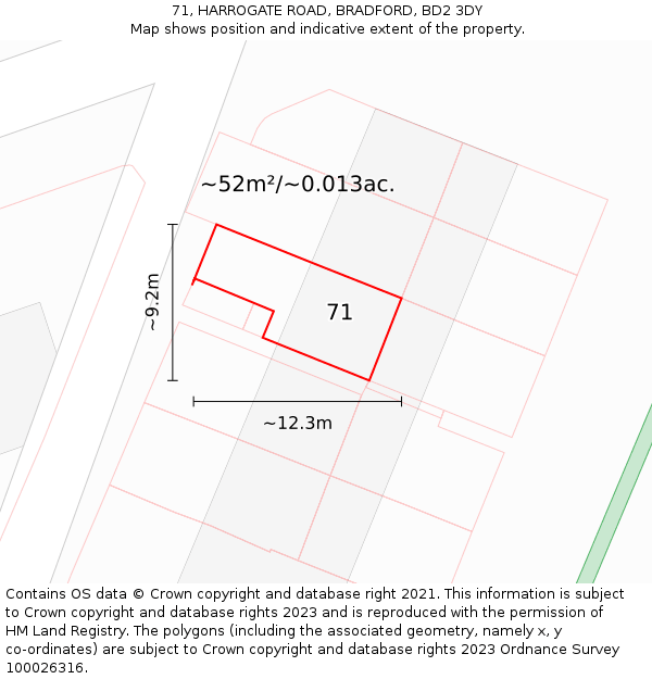 71, HARROGATE ROAD, BRADFORD, BD2 3DY: Plot and title map