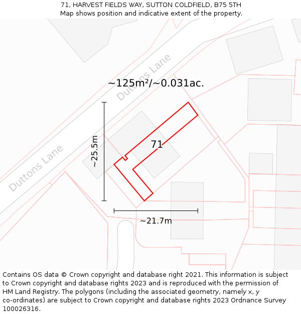71, HARVEST FIELDS WAY, SUTTON COLDFIELD, B75 5TH: Plot and title map
