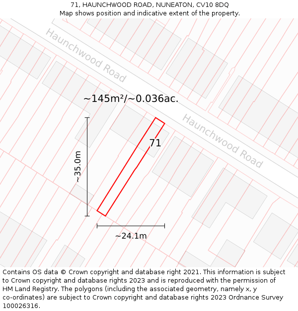 71, HAUNCHWOOD ROAD, NUNEATON, CV10 8DQ: Plot and title map