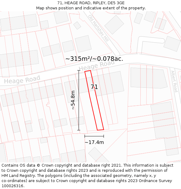 71, HEAGE ROAD, RIPLEY, DE5 3GE: Plot and title map