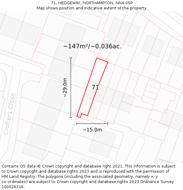 71, HEDGEWAY, NORTHAMPTON, NN4 0SP: Plot and title map
