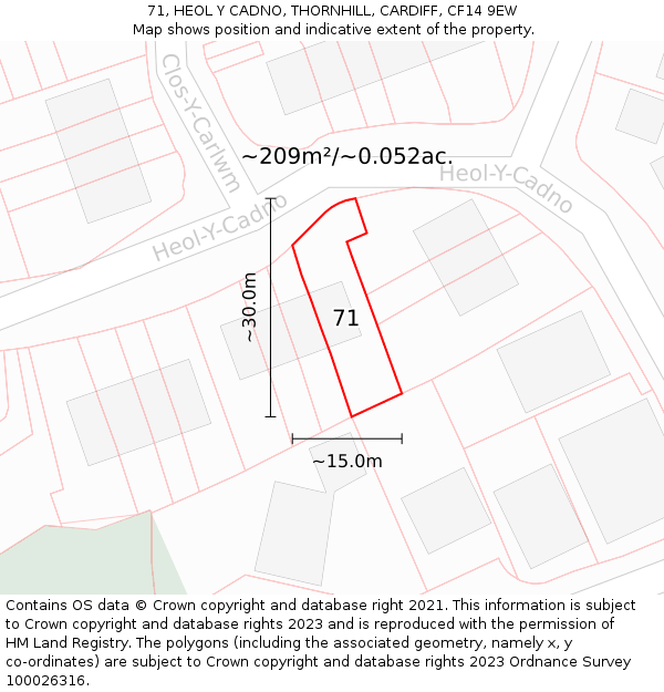 71, HEOL Y CADNO, THORNHILL, CARDIFF, CF14 9EW: Plot and title map