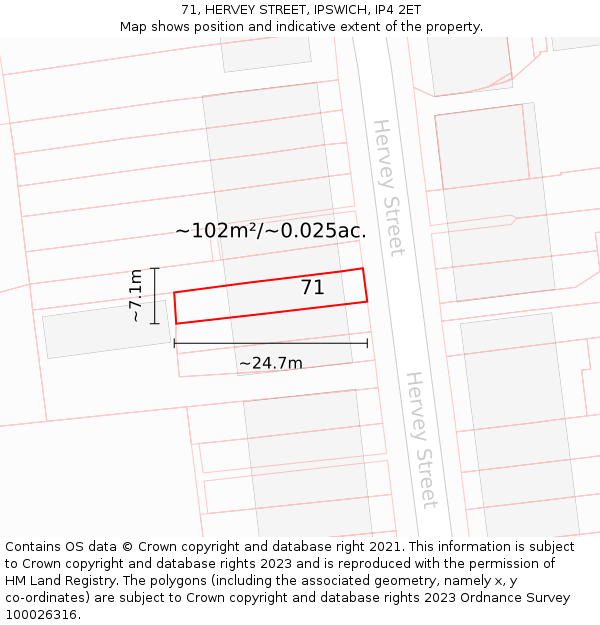 71, HERVEY STREET, IPSWICH, IP4 2ET: Plot and title map