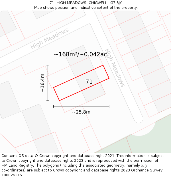 71, HIGH MEADOWS, CHIGWELL, IG7 5JY: Plot and title map