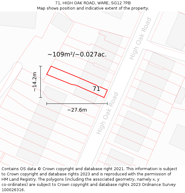 71, HIGH OAK ROAD, WARE, SG12 7PB: Plot and title map