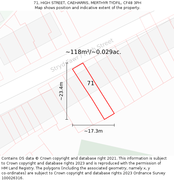 71, HIGH STREET, CAEHARRIS, MERTHYR TYDFIL, CF48 3PH: Plot and title map