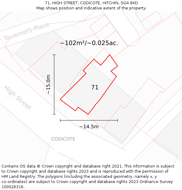 71, HIGH STREET, CODICOTE, HITCHIN, SG4 8XD: Plot and title map
