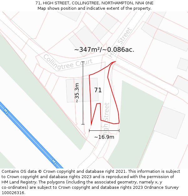 71, HIGH STREET, COLLINGTREE, NORTHAMPTON, NN4 0NE: Plot and title map