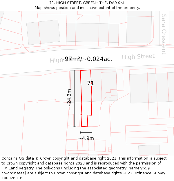 71, HIGH STREET, GREENHITHE, DA9 9NL: Plot and title map