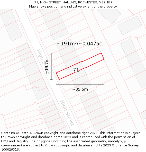 71, HIGH STREET, HALLING, ROCHESTER, ME2 1BP: Plot and title map