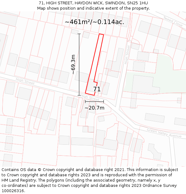 71, HIGH STREET, HAYDON WICK, SWINDON, SN25 1HU: Plot and title map