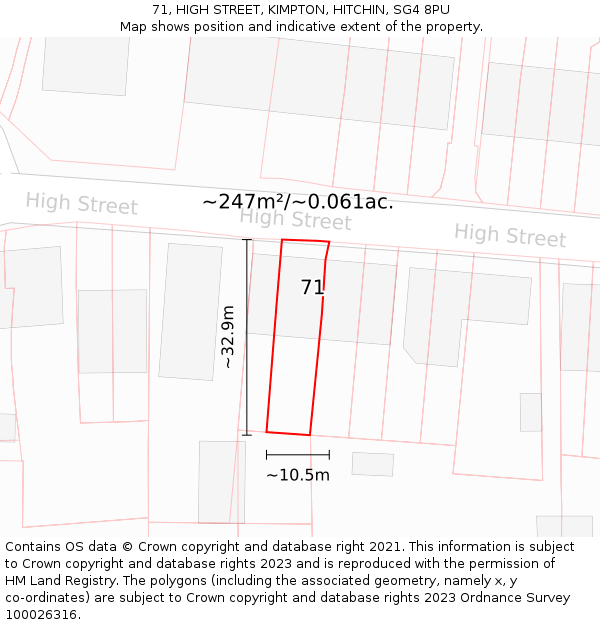 71, HIGH STREET, KIMPTON, HITCHIN, SG4 8PU: Plot and title map