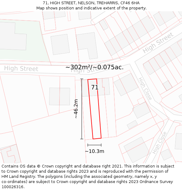 71, HIGH STREET, NELSON, TREHARRIS, CF46 6HA: Plot and title map
