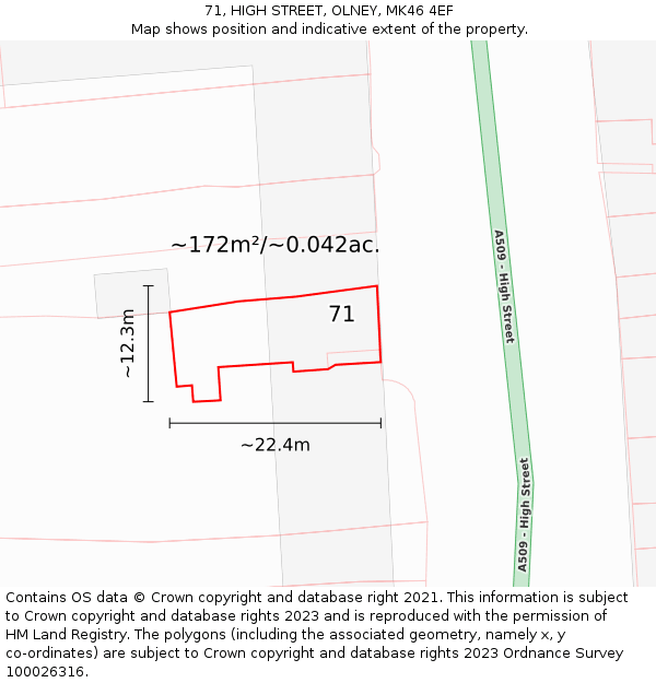 71, HIGH STREET, OLNEY, MK46 4EF: Plot and title map