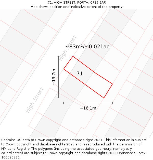 71, HIGH STREET, PORTH, CF39 9AR: Plot and title map
