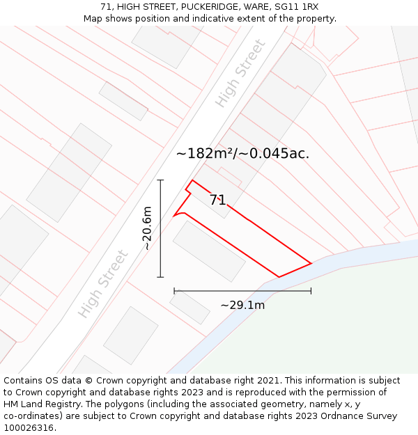 71, HIGH STREET, PUCKERIDGE, WARE, SG11 1RX: Plot and title map
