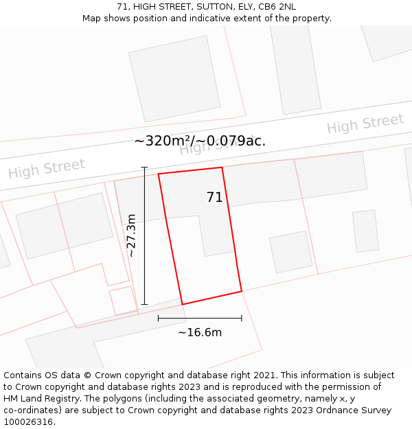 71, HIGH STREET, SUTTON, ELY, CB6 2NL: Plot and title map