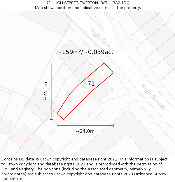 71, HIGH STREET, TWERTON, BATH, BA2 1DQ: Plot and title map