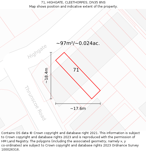 71, HIGHGATE, CLEETHORPES, DN35 8NS: Plot and title map