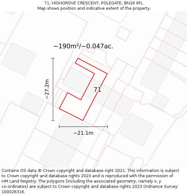71, HIGHGROVE CRESCENT, POLEGATE, BN26 6FL: Plot and title map