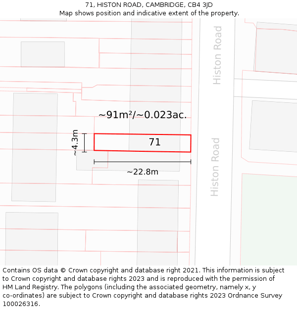 71, HISTON ROAD, CAMBRIDGE, CB4 3JD: Plot and title map