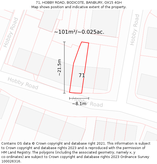 71, HOBBY ROAD, BODICOTE, BANBURY, OX15 4GH: Plot and title map