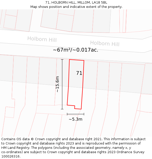 71, HOLBORN HILL, MILLOM, LA18 5BL: Plot and title map