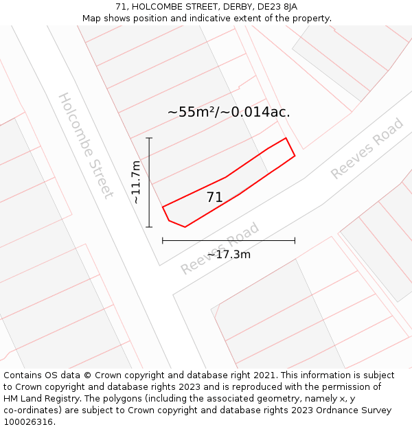 71, HOLCOMBE STREET, DERBY, DE23 8JA: Plot and title map