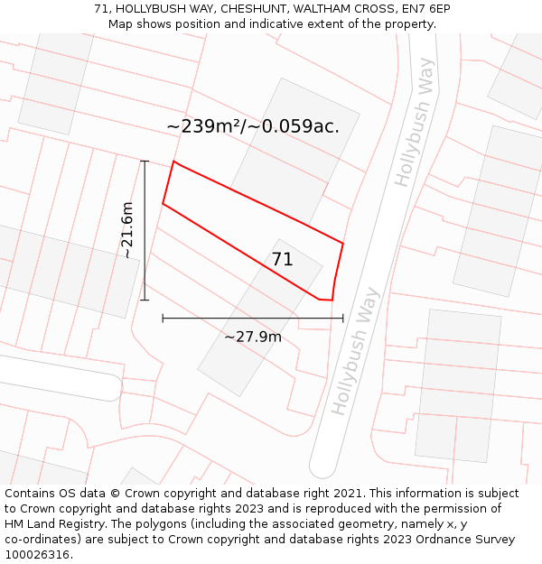 71, HOLLYBUSH WAY, CHESHUNT, WALTHAM CROSS, EN7 6EP: Plot and title map