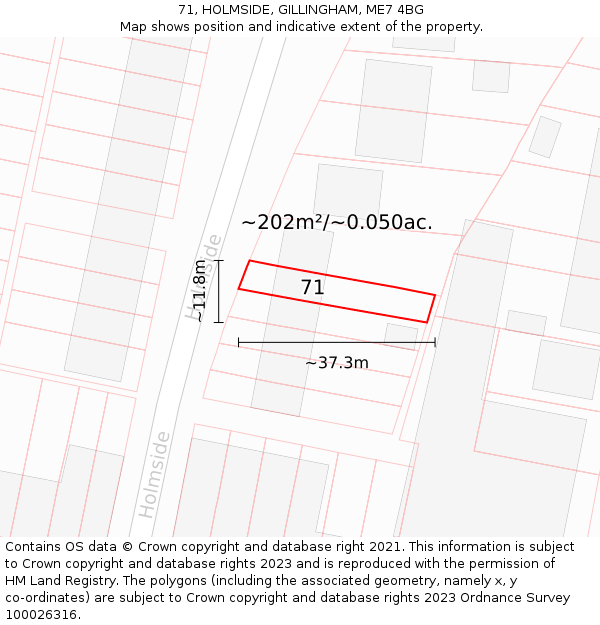 71, HOLMSIDE, GILLINGHAM, ME7 4BG: Plot and title map