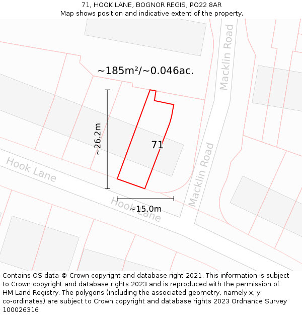 71, HOOK LANE, BOGNOR REGIS, PO22 8AR: Plot and title map