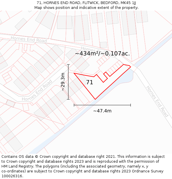 71, HORNES END ROAD, FLITWICK, BEDFORD, MK45 1JJ: Plot and title map