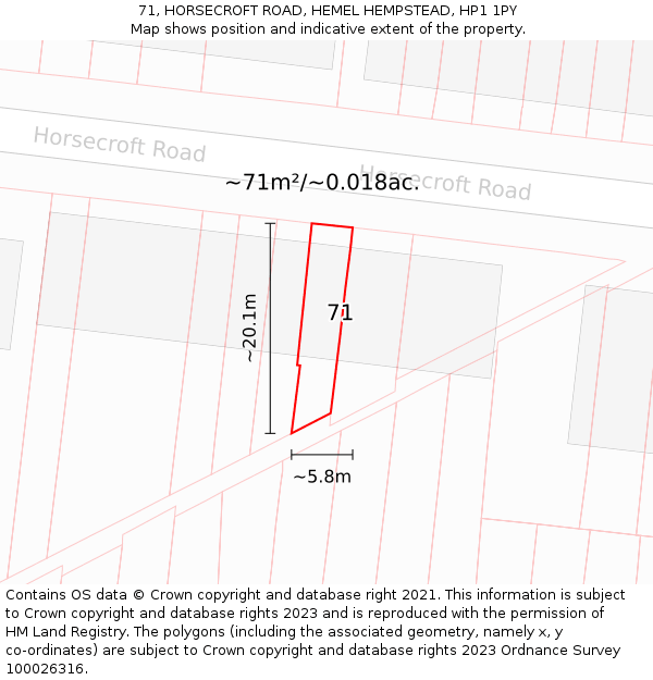 71, HORSECROFT ROAD, HEMEL HEMPSTEAD, HP1 1PY: Plot and title map