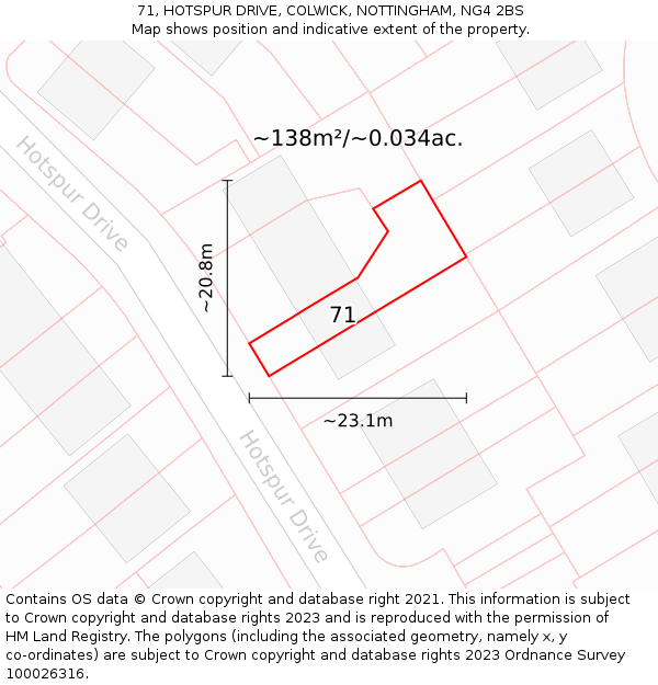 71, HOTSPUR DRIVE, COLWICK, NOTTINGHAM, NG4 2BS: Plot and title map