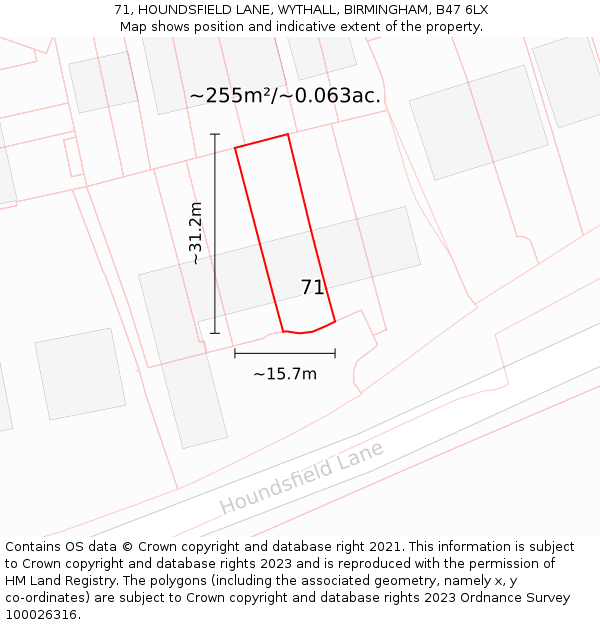 71, HOUNDSFIELD LANE, WYTHALL, BIRMINGHAM, B47 6LX: Plot and title map