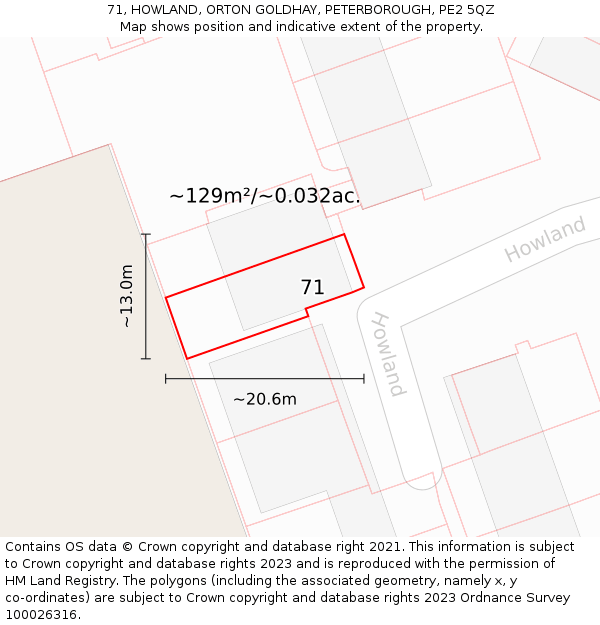 71, HOWLAND, ORTON GOLDHAY, PETERBOROUGH, PE2 5QZ: Plot and title map