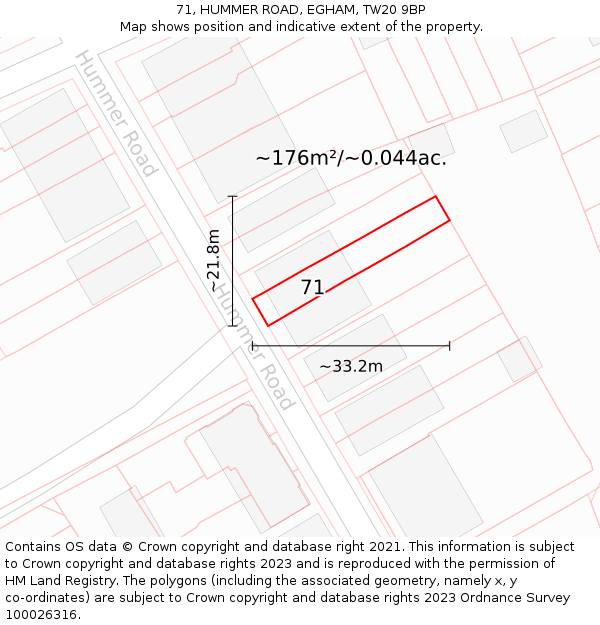 71, HUMMER ROAD, EGHAM, TW20 9BP: Plot and title map