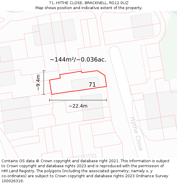 71, HYTHE CLOSE, BRACKNELL, RG12 0UZ: Plot and title map